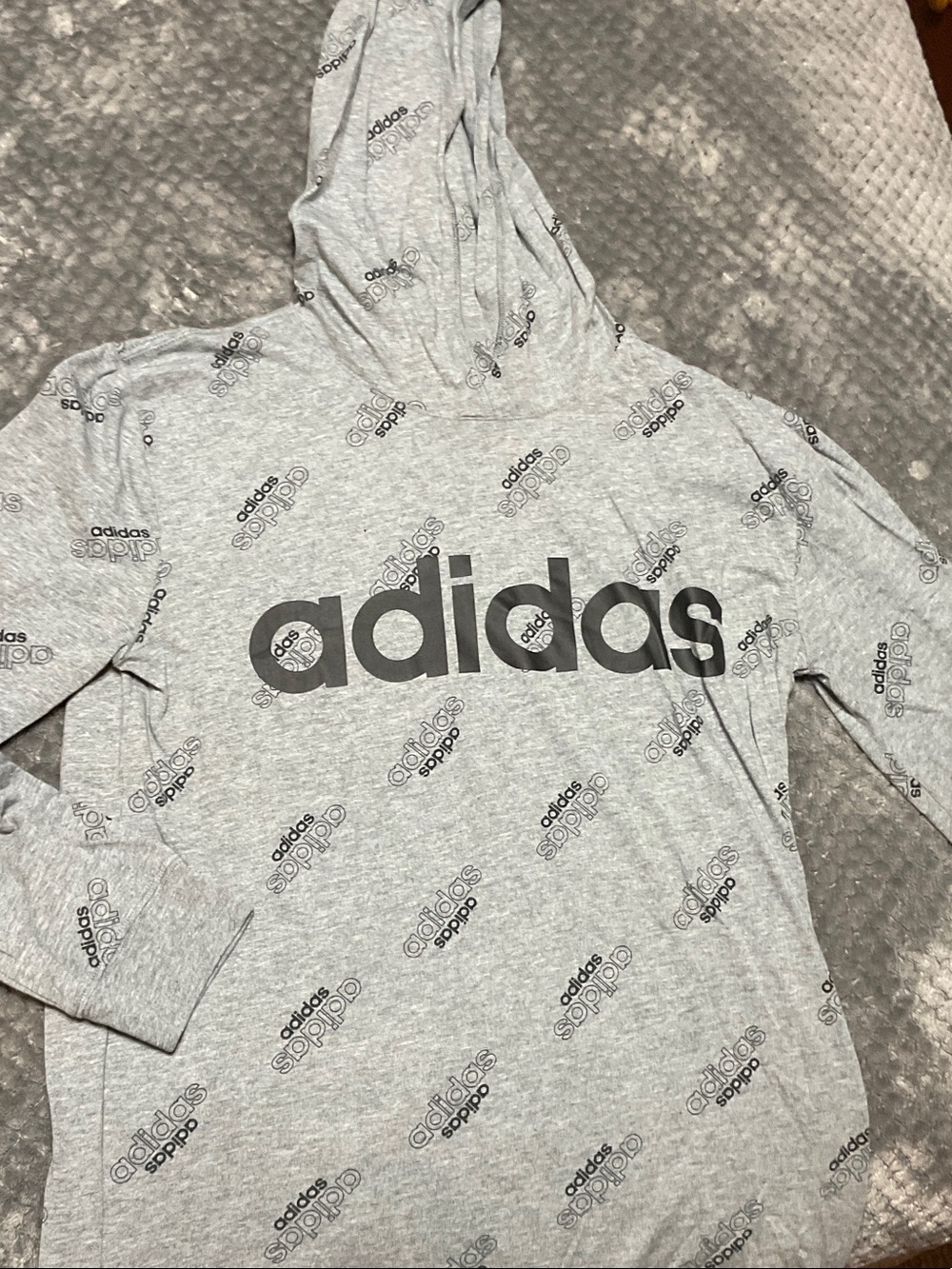 adidas Light Gray Logo Allover Hoodie